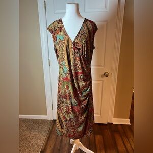 Launre Ralph Lauren Multiclor Paisley Floral Sleeveless A-Line Long Dress SZ 1X